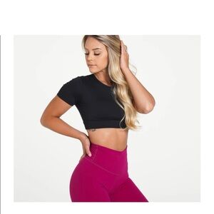 NVGTN Black Short-Sleeve Crop Top, open back